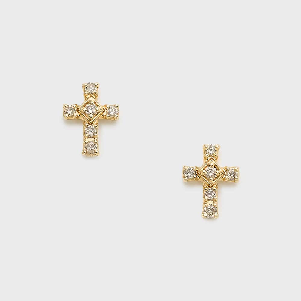 【Tiny Motif】K10ダイヤモンドクロスピアス（0.02ct） 詳細画像