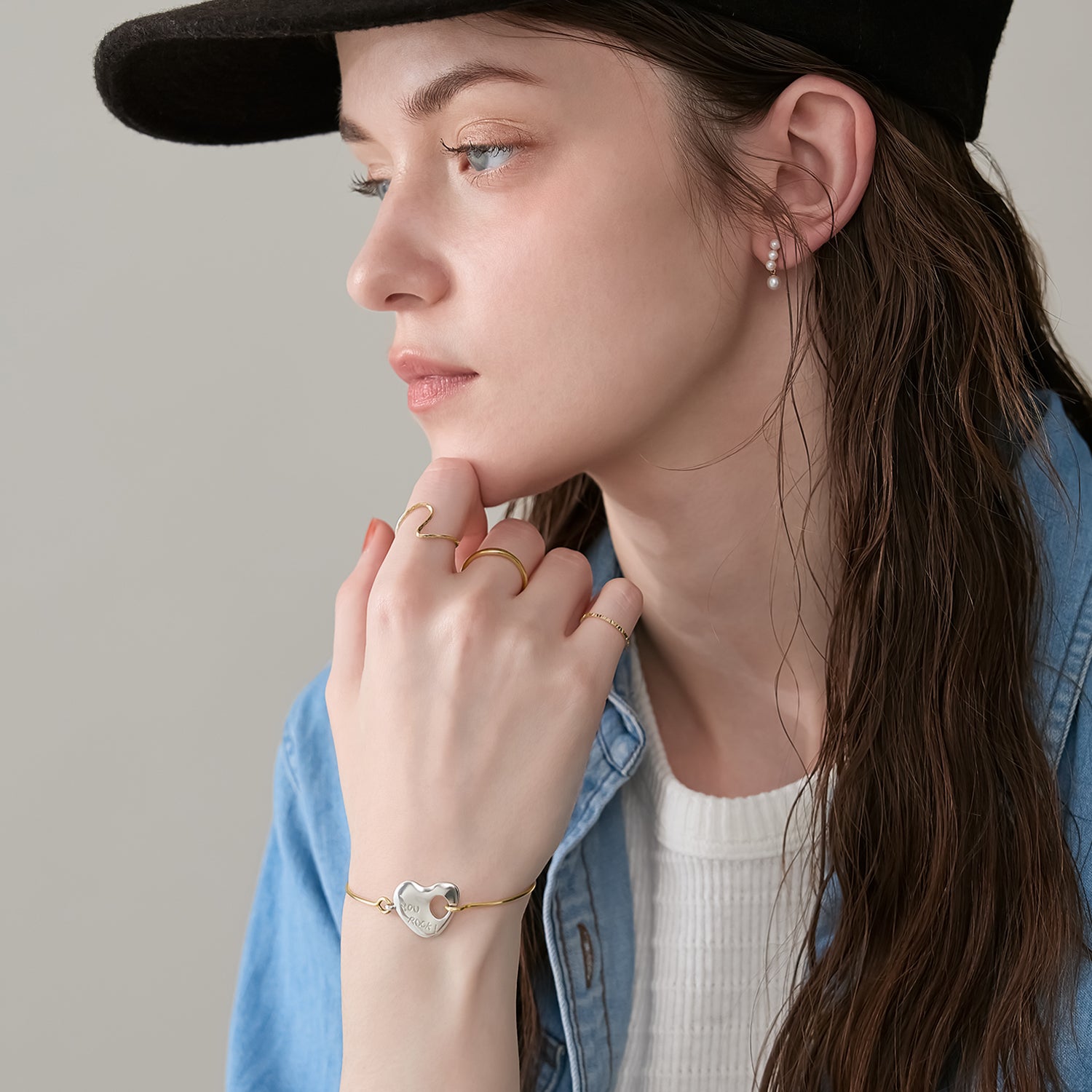 シルバーハートブレスレット