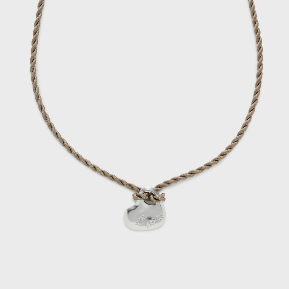 シルバーハートコードネックレス（ベージュ）